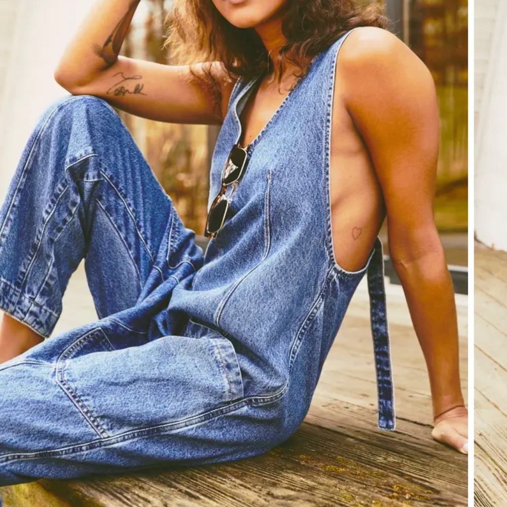 Free People Blue Denim Jumpsuit